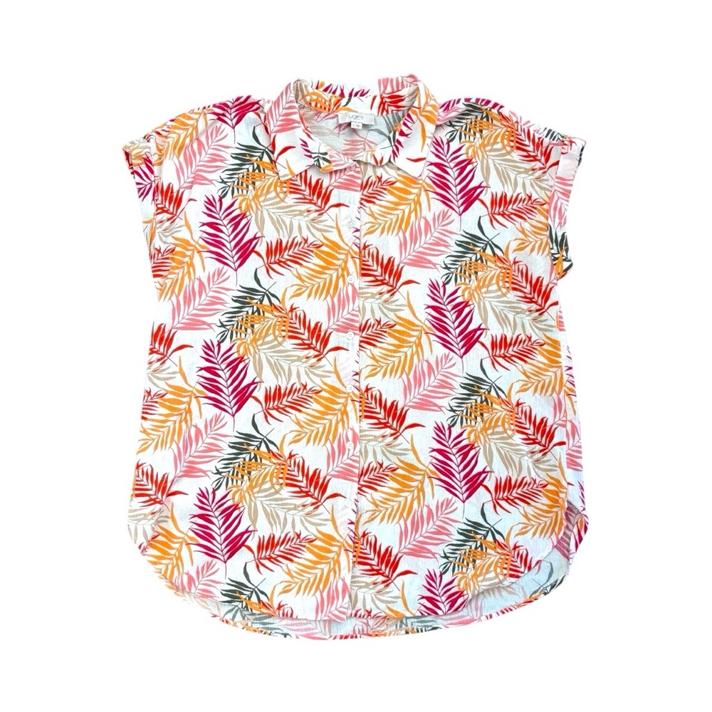 LOFT‎ Tropical Palm Collared Blouse - L